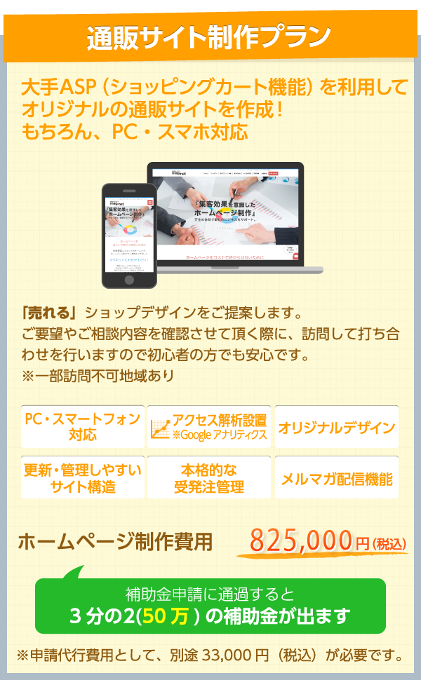 【通販サイト制作プラン＋A6サイズ チラシ印刷】825,000円（税込）